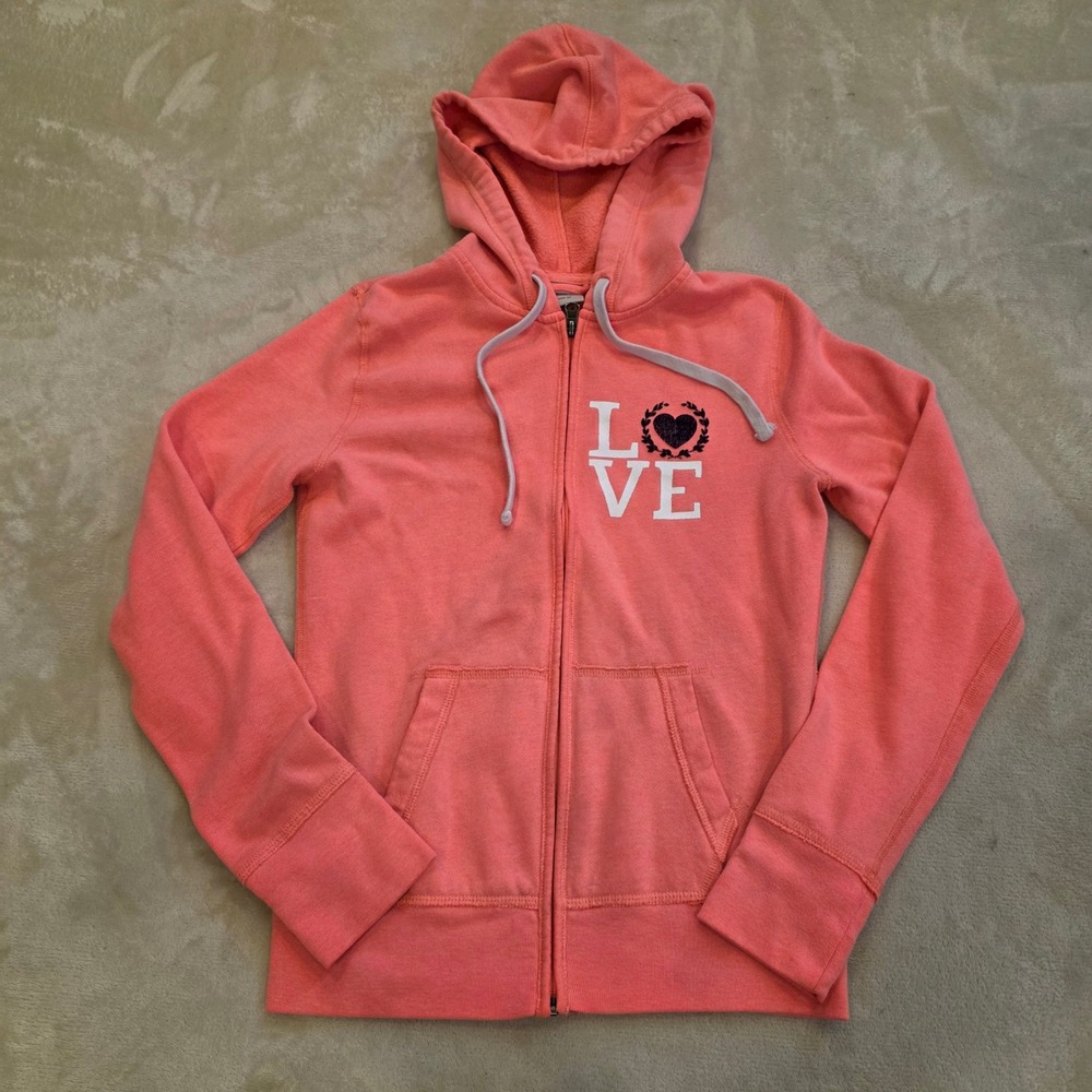 Mossimo Supply Co Womens XS Coral Pink Zip Up Hoodie Sweatshirt Graphic 2012 y2k